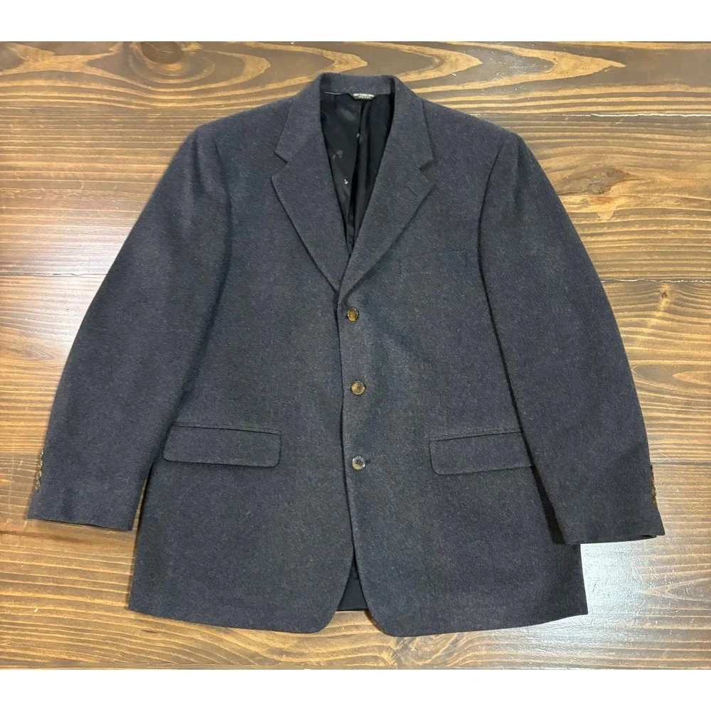 Nathan David Mens 44 Regular Gray 100%‎ Pure Cashmere 3 Button Blazer Sport Coat